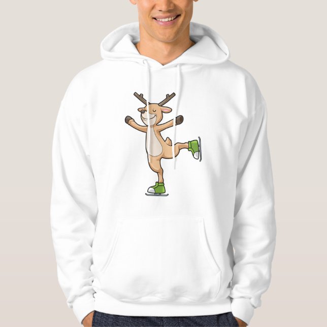 Deer at Ice skating with Ice skates Hoodie (Front)