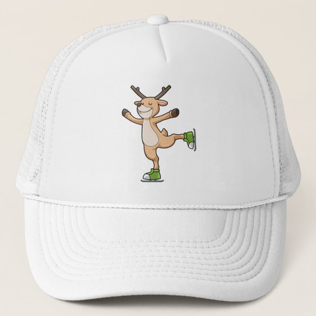 Deer at Ice skating with Ice skates Trucker Hat (Front)