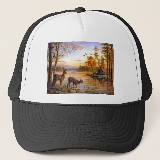 Deer At Lake Trucker Hat (Front)