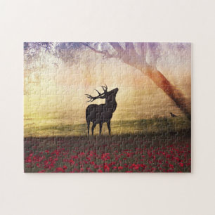 Deer At Sunrise Landscape Jigsaw Puzzle