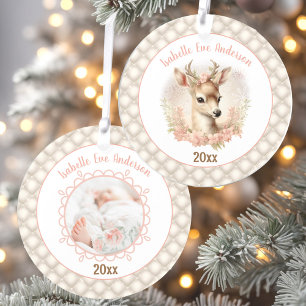 Deer Baby Girl First Christmas Ornament Acrylic