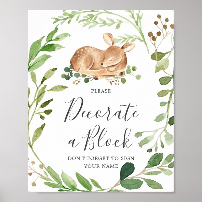 Deer Baby Shower Decorate A Block Sign (Front)