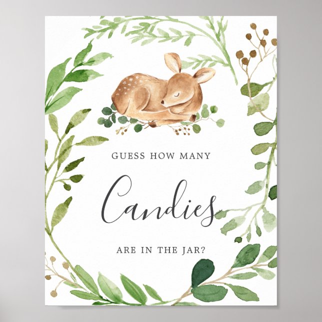 Deer Baby Shower Guess How Many Candies Poster (Front)