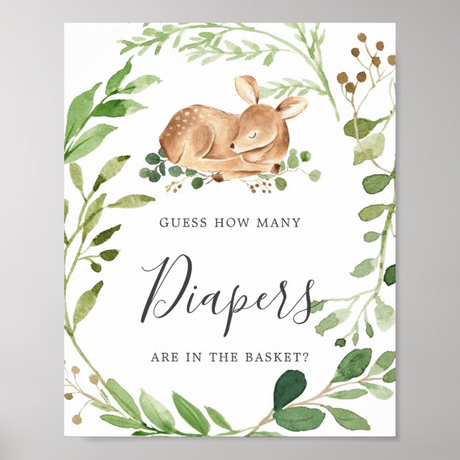 Deer Baby Shower Guess How Many Diapers Poster (Front)