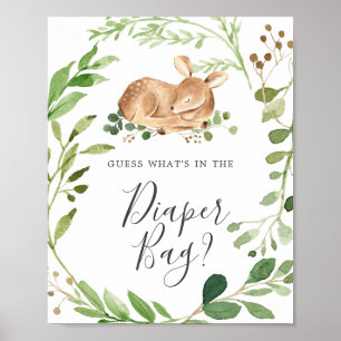 Deer Baby Shower Guess What's in the Diaper Bag Poster