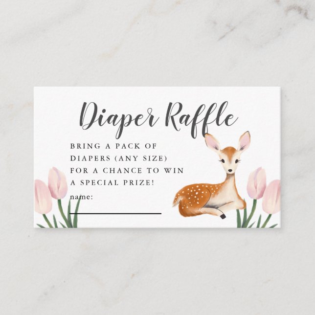 Deer Baby Shower Pink Diaper Raffle Ticket Enclosure Card (Front)