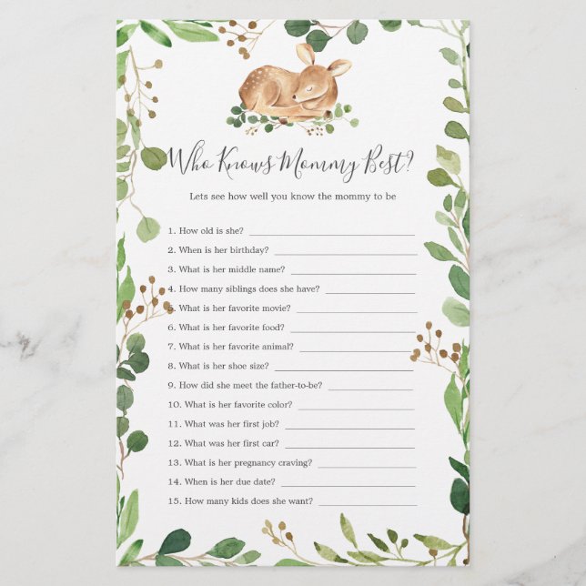 Deer Baby Shower Who Knows Mommy Best (Front)