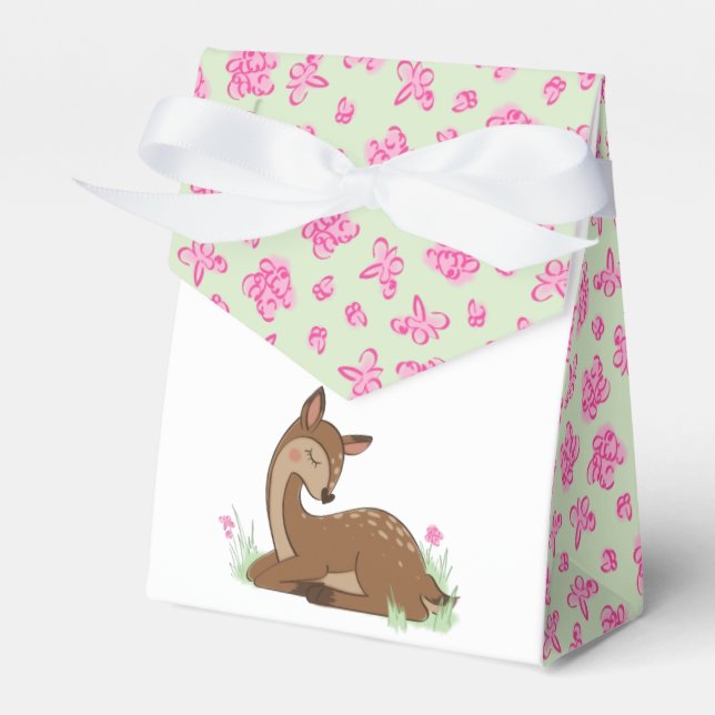 Deer Baby Shower Woodland Fawn Pink Favor Box (Front Side)
