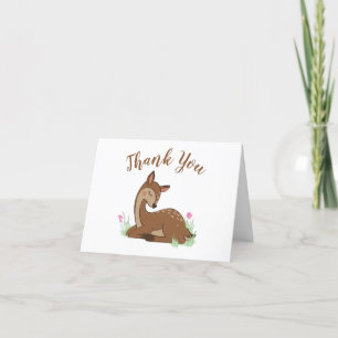 Deer Baby Shower Woodland Fawn Pink Thank You Card