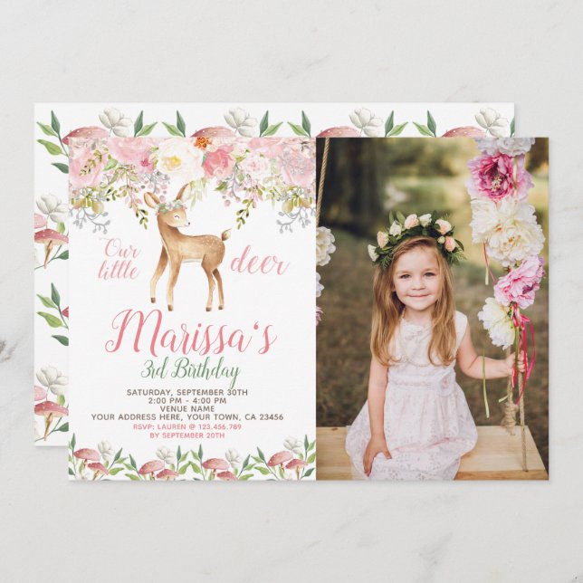 Deer Birthday Invitation with Photo (Front/Back)