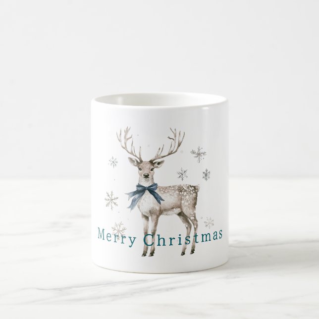 Deer Blue Bow Snowflakes Christmas Coffee Mug (Center)