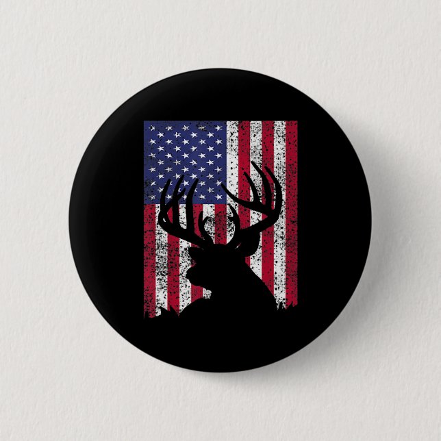 Deer Bow Hunting Tee Whitetail Hunter American Fla 2 Inch Round Button (Front)