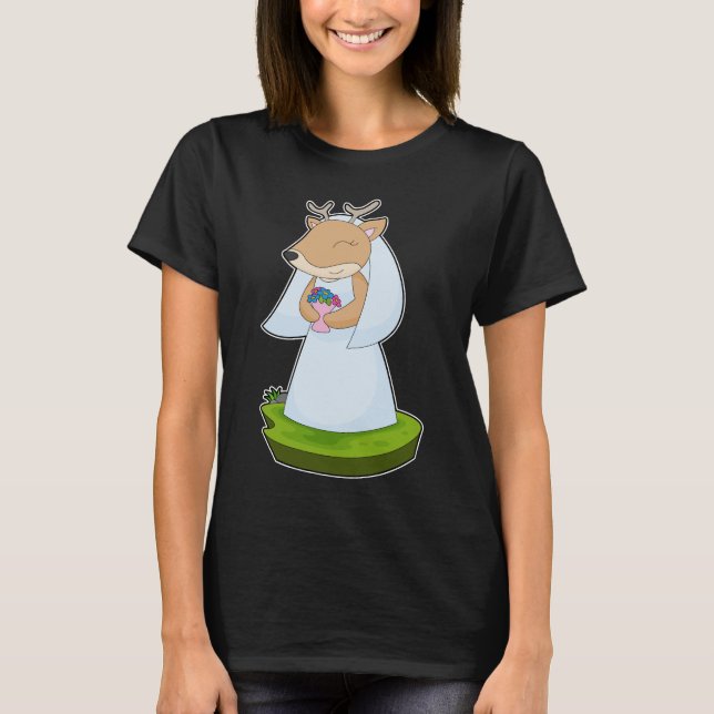 Deer Bride Bunch of Flowers Wedding T-Shirt (Front)