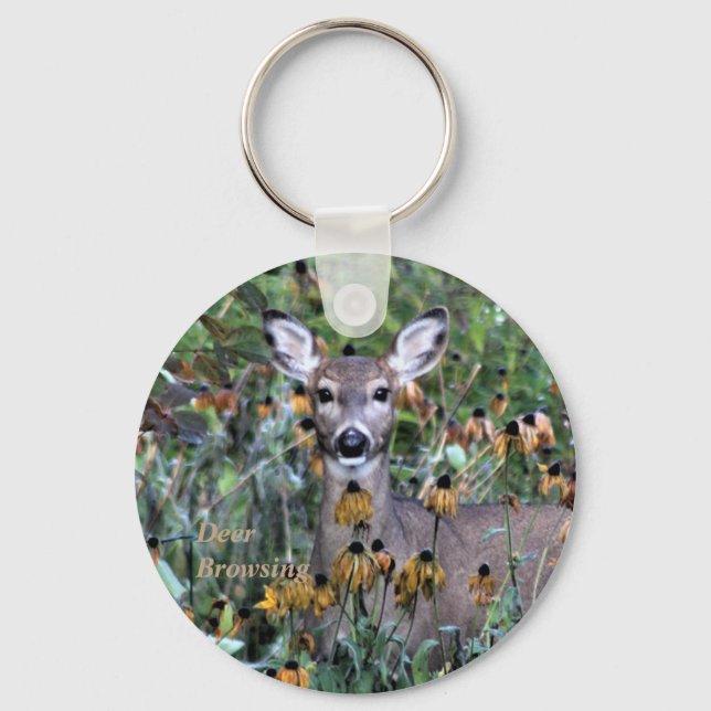 Deer Browsing Gardens After Frost Keychain (Front)