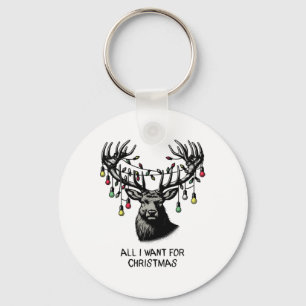 Deer Buck Doe All Want For Christmas Lights Buck M Keychain