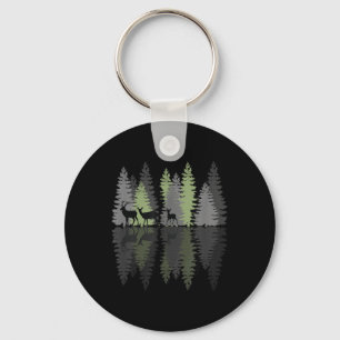 Deer Buck Doe Fawn Pine Trees Wilderness Love Camp Keychain