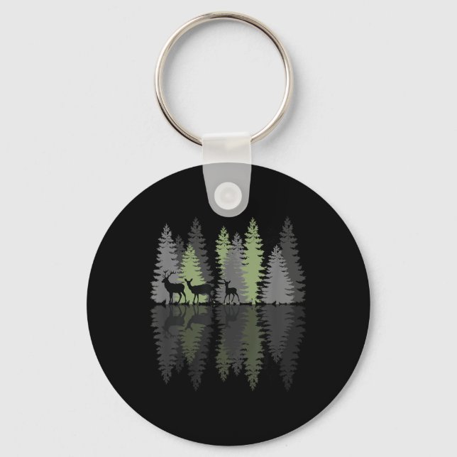 Deer Buck Doe Fawn Pine Trees Wilderness Love Camp Keychain (Front)