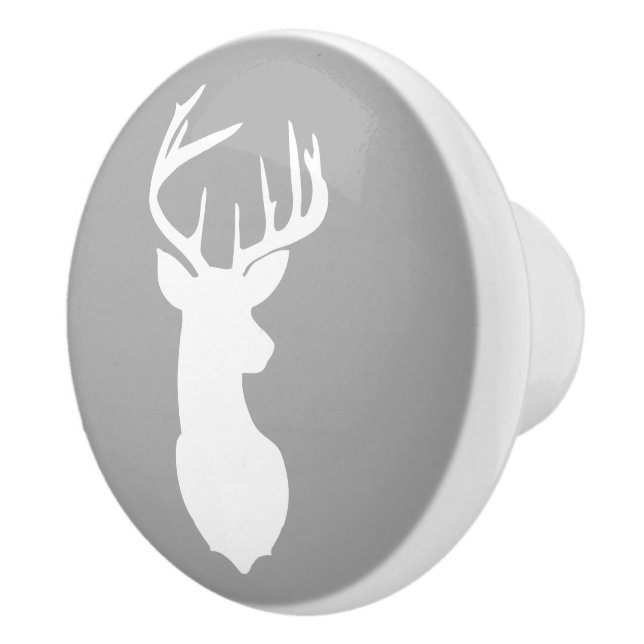Deer Buck Head Ceramic Knob Drawer Pull / Grey (Right)