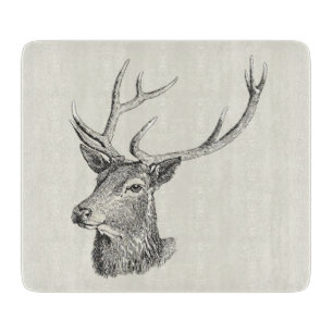Deer Buck Head with Antlers Black and White Art Cutting Board