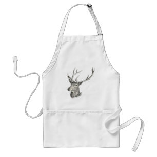 Deer Buck Head with Antlers Black and White Art Standard Apron