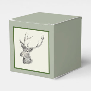 Deer Buck Head with Antlers Hunting Drawing Favor Box