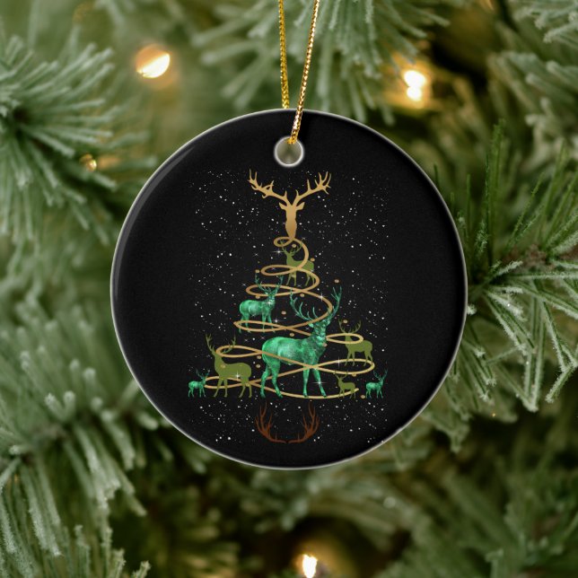Deer Buck Hunting Holiday Christmas Tree Ceramic Ornament (Tree)