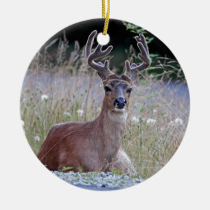 Deer Buck Lying Down Ceramic Ornament
