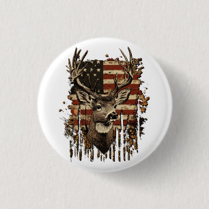 Deer, Buck Season USA Flag 1 Inch Round Button