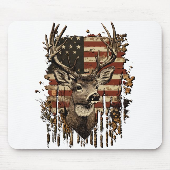 Deer, Buck Season USA Flag Mouse Pad (Front)