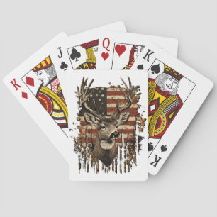 Deer, Buck Season USA Flag Playing Cards