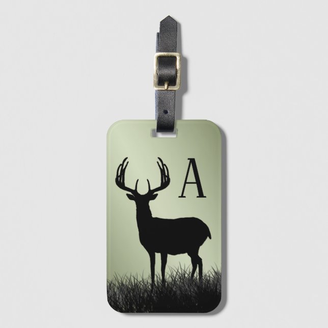 Deer Buck Stag Monogram Luggage Tag (Front Vertical)