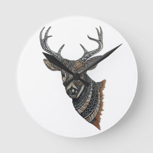 Deer Buck with Intricate Design Round Clock