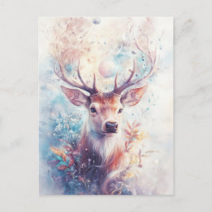 Deer Buck with Luminous Ethereal Floral Antler Postcard