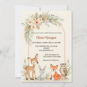Deer, Bunny, Fox & Owl  Floral Arch Baby Shower Invitation