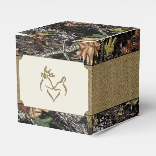 Deer Burlap Hunting Camo Wedding Favour Boxes (Front Side)