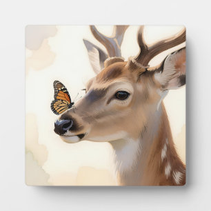 Deer Butterfly Watercolor Plaque