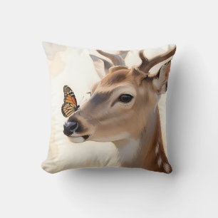 Deer Butterfly Watercolor Throw Pillow