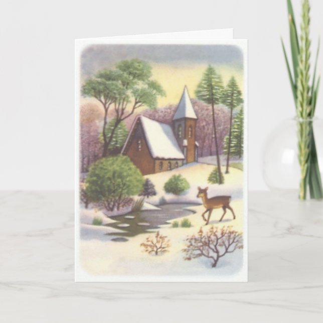 Deer By The Lake Snow Scene Carte de voeux personn (Devant)