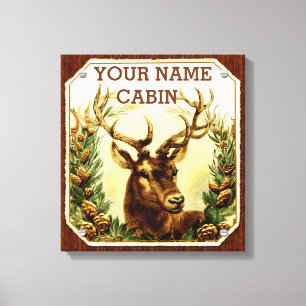 Deer Cabin Personalized with Wood Grain Canvas Print