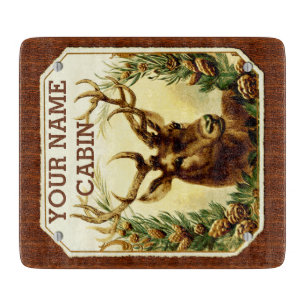 Deer Cabin Personalized with Wood Grain Cutting Board