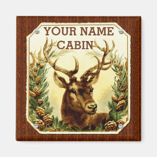 Deer Cabin Personalized with Wood Grain Magnet