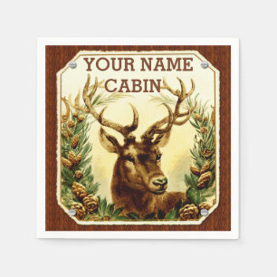 Deer Cabin Personalized with Wood Grain Napkin