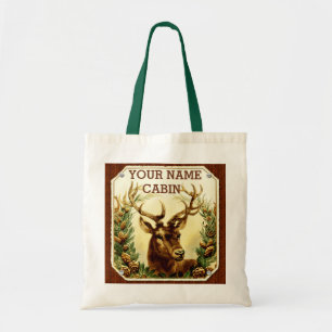 Deer Cabin Personalized with Wood Grain Tote Bag