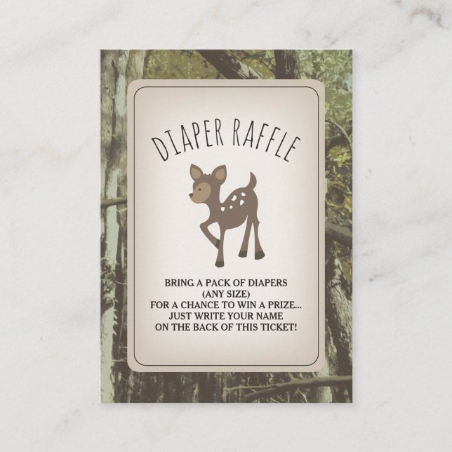 Deer Camouflage Baby Shower Diaper Raffle Enclosure Card (Front)