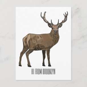 Deer cartoon illustration postcard
