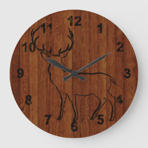 Deer Carved In Dark Wood Effect Large Clock