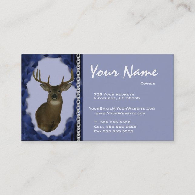 Deer  Chain Taxidermy Business Cards ~ Blue (Front)