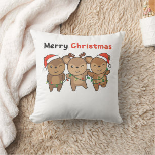 Deer Christmas Animals Cute Deer Merry Christmas Throw Pillow
