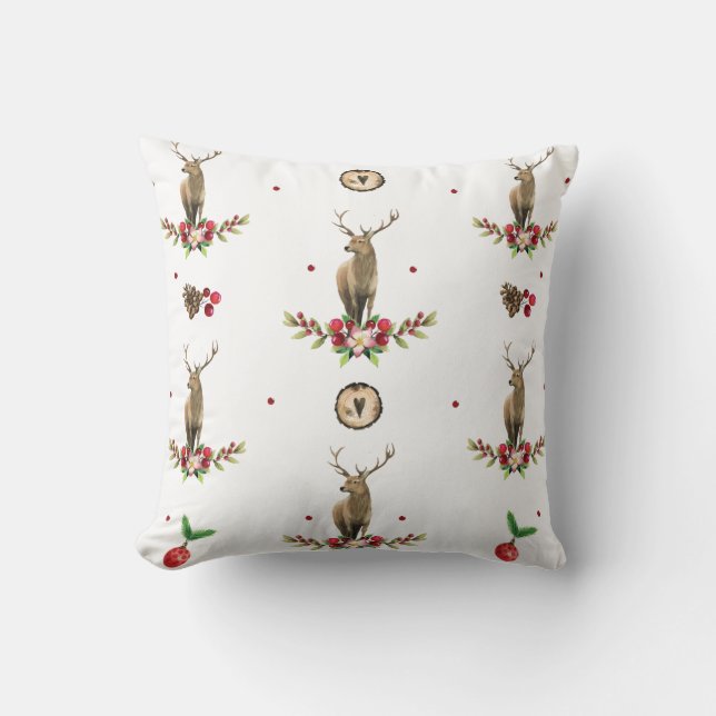 Deer Christmas Idyll Pattern Throw Pillow (Front)