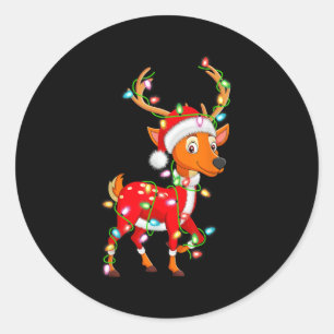 Deer Christmas Lights Santa Costume Cute Animal Xm Classic Round Sticker